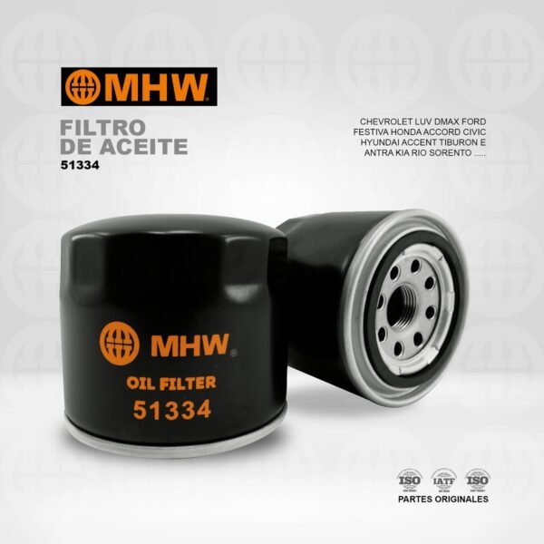 FILTRO DE ACEITE CHEVROLET LUV DMAX /FORD FESTIVA/ HONDA ACCORD CIVIC/HYUNDAI ACCENT/ TIBURON ELANTR KIA RIO SORENTO MHW